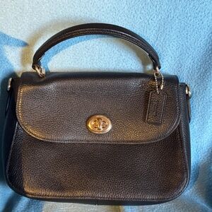 Black Leather Shoulder Bag with Gold Hardware